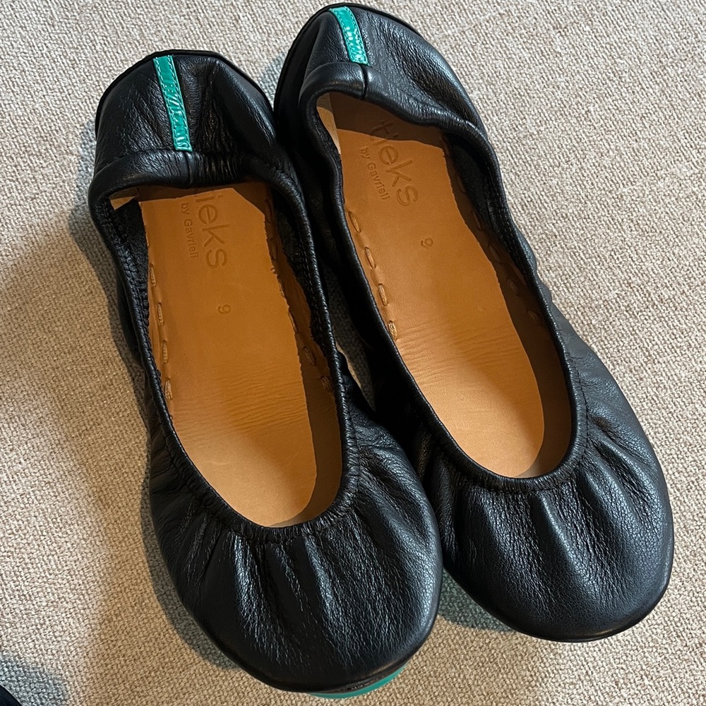 Tieks Teal and Black Loafers - Picture 2 of 5